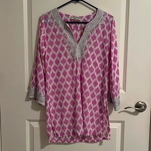 Roberta Roller Rabbit for Piperlime Pink Print Tunic with Silver Embroidery